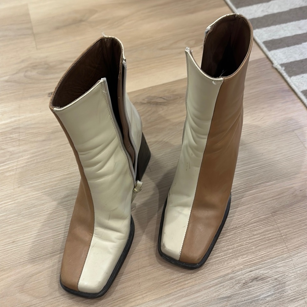 South Bicolor Camel Beige Leather Ankle